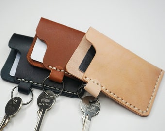Leather Keychain Credit Card Holder, Keychain Leather Wallet, Leather Custom Keychain ID Holder