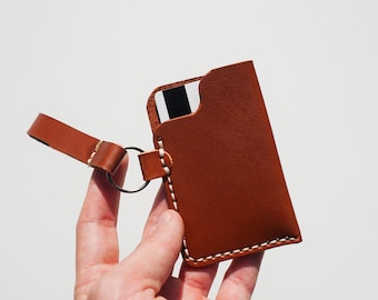 Personalized Leather Keychain Wallet, Slim Credit Card Holder