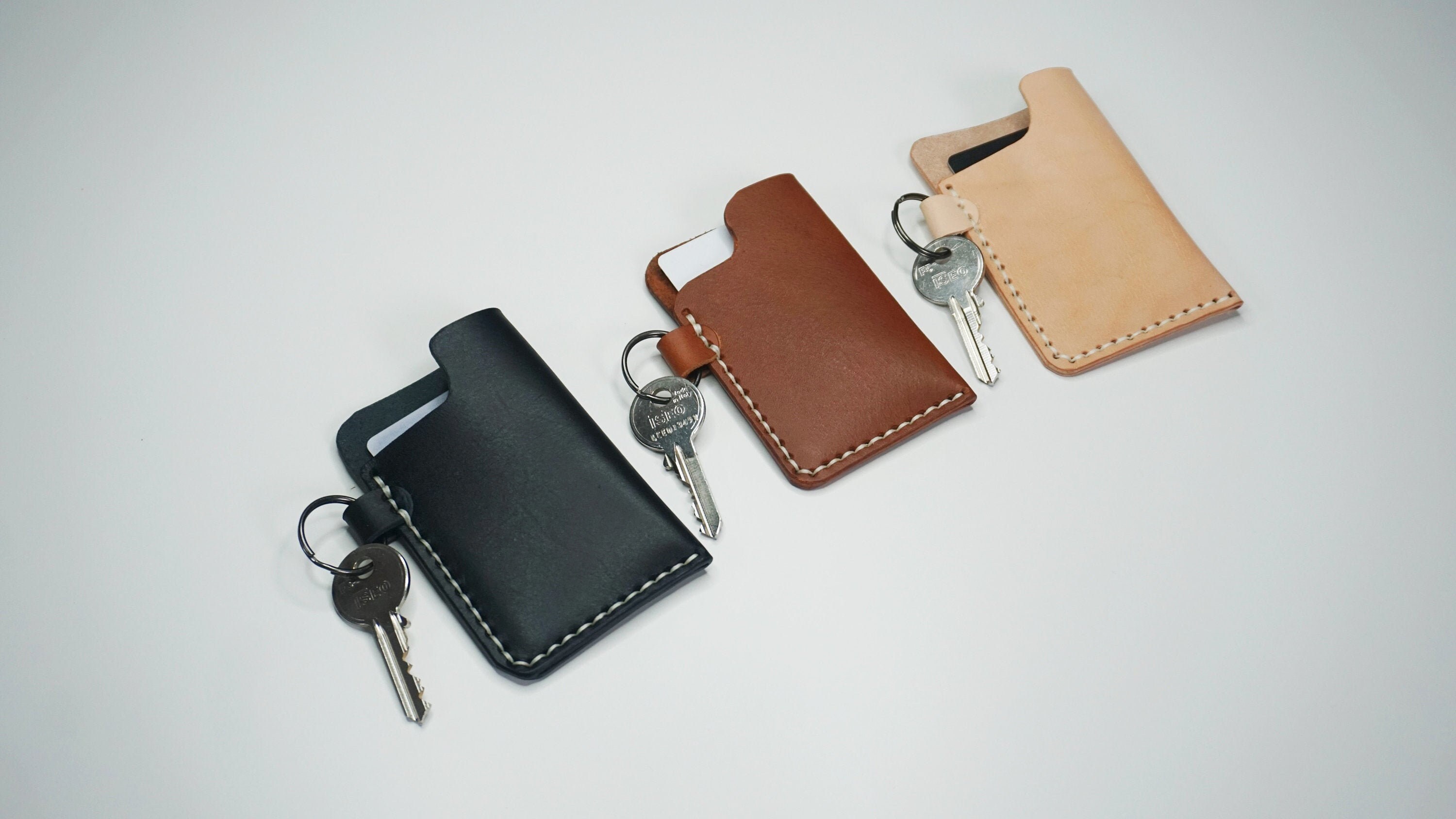 Natural Leather Keychain Credit Card Holder with optional Etsy