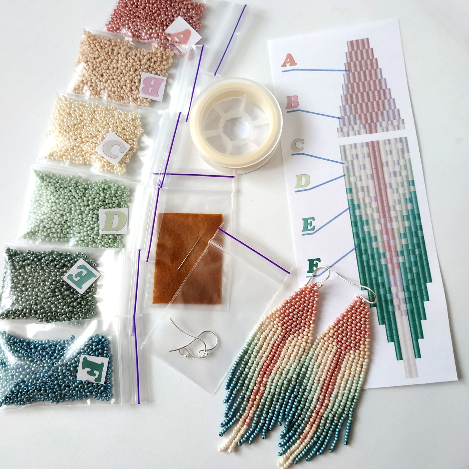 DIY fringe earrings kit digital tutorial seed bead kit Etsy
