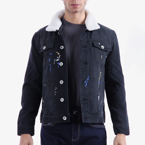 Chevignon denim sherpa trucker jacket veste camionneur en denim sherpa black