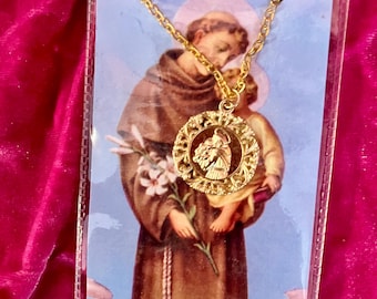 St Anthony Necklace and Prayer Card Gold