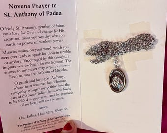 St Anthony Necklace and Prayer Card Silver