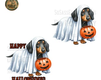 Halloween Dachshund Ghost PNG: Sublimation Design (Digital Download)