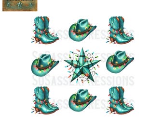 Turquoise Christmas Western Design: PNG, JPEG (Digital Download)
