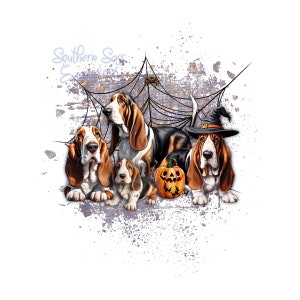 Bassett Hound Halloween, Halloween Dogs, Bassett Hounds, Digital Download, Sublimation, PNG, Halloween Tshirt, Halloween Mug, Tumbler, Tote