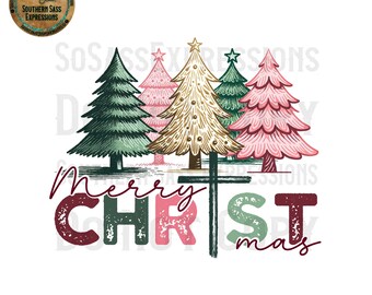 Árvores de Natal Feliz PNG: Design de camiseta moderno (download digital)