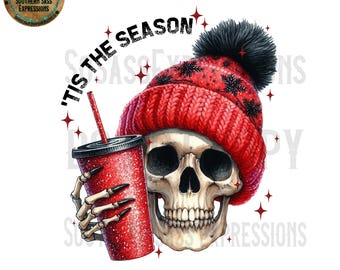 Winter Skeleton PNG: Christmas Hat, Sublimation Design (Digital Download)