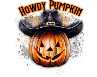 Howdy Pumpkin - Cowboy Jack O Lantern Halloween Design (PNG, JPEG Digital Download)