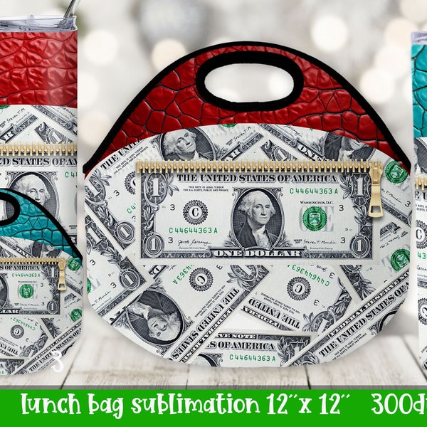 Money Lunch Tote bag Sublimation dollar & embossed leather PNG Full Wrap Ready to Print Commercial Use included Digital Download