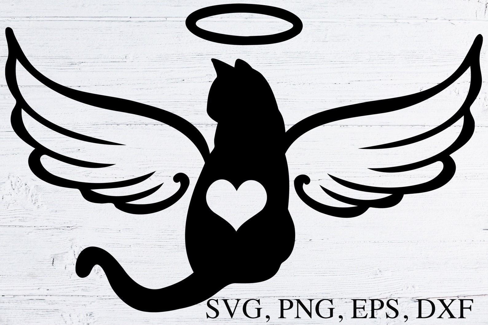 Pet Angel Wings With Heart SVG Cat Silhouette in Loving Memory Etsy UK