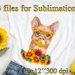 Llama Sunflowers Sublimation Alpaca Mama Watercolor PNG Floral Clipart ...