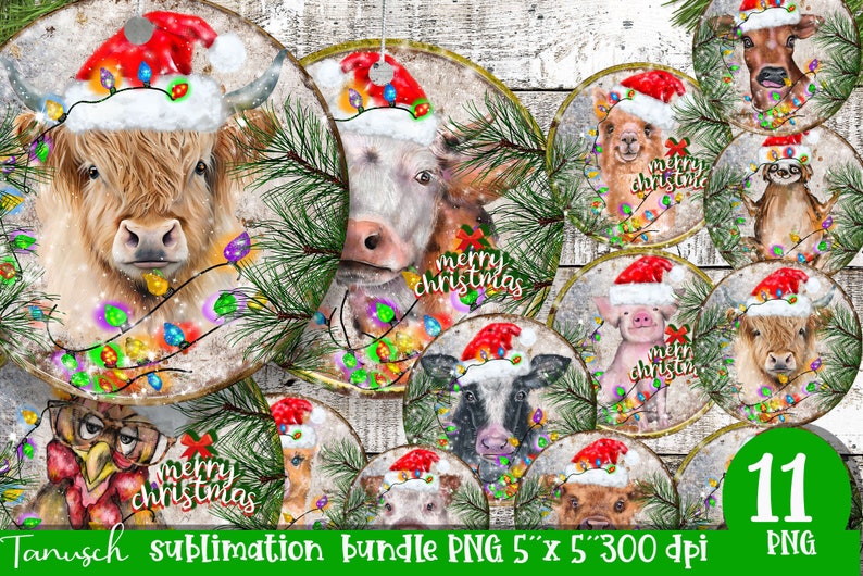 Farm Animals Funny Christmas Ornament Sublimation Bundle Peeking