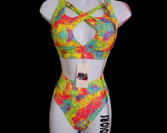 Colorful Neon Print Bikini