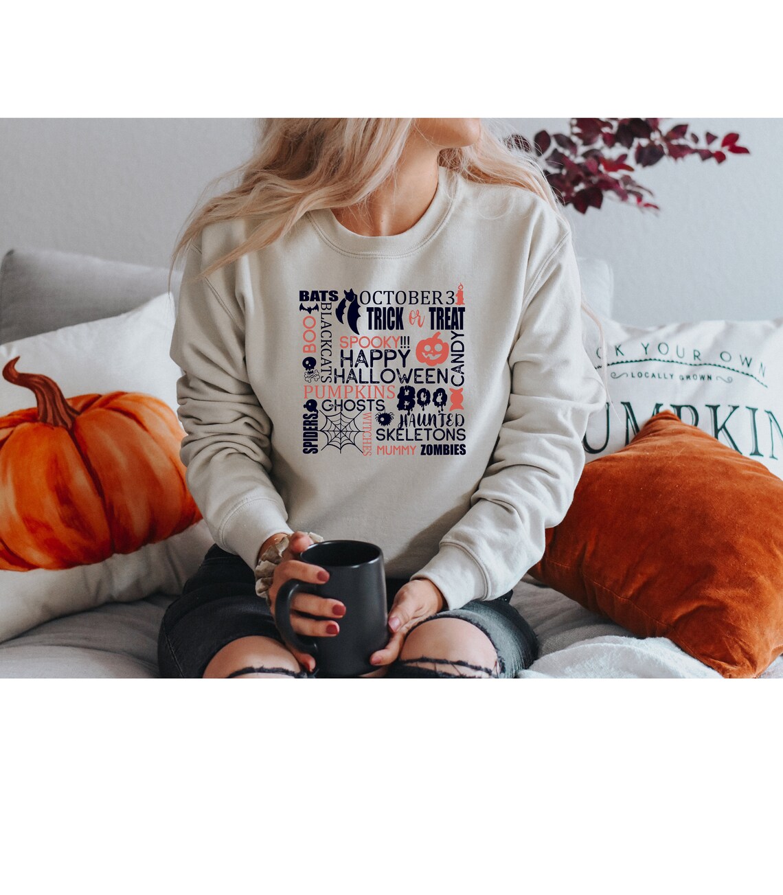 Halloween Sweatshirt Halloween Sweater Ghost Sweatshirt  Etsy