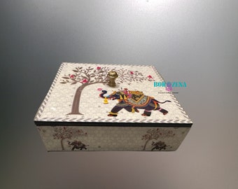 Decorative gift Box, Indian wedding return gift boxes, Tresure chest Indian jewelry box, Indian Décor, handpainted art, Free Shipping