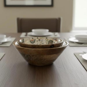 Handmade Mango Wood Salad Bowl Set: Bohemian Hummingbird Design, Spoon set image 4