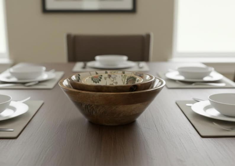 Handmade Mango Wood Salad Bowl Set: Bohemian Hummingbird Design, Spoon set image 4