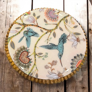 Holiday Wooden Cake Stand, Hummingbird: Bridal Shower Decor Dessert Display & Charcuterie Board