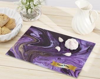 Purple Ocean Marble With Gold, Marble art Cutting Board, Kitchen Glass Cutting Board, Housewarming gifts, Abstract cutting Board