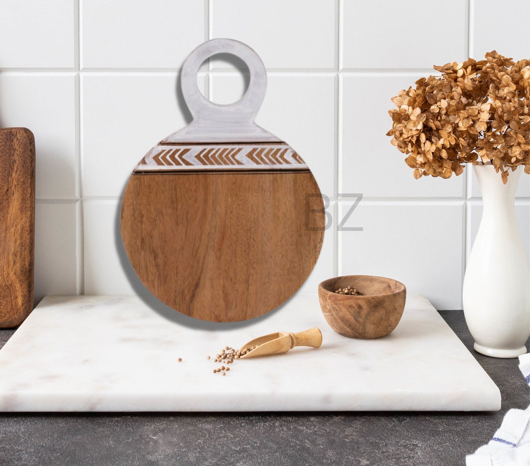 Mango Wood Charcuterie Cheese Board, Wood Serving Tray , Round