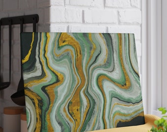 Green Ocean Marble With Gold, Marble art Cutting Board, Kitchen Glass Cutting Board, Housewarming gifts