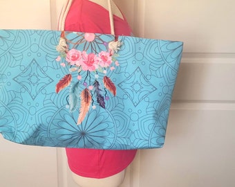 Dream Catcher Mandala Beach Bag , Weekender Bag, Bridesmaid Gift, Travel Bag, Beach Bag