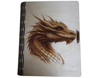 Large Dragon Wooden Stash Book – A4 Fantasy Storage, Engraved Gamer Keepsake Box
