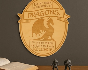 Funny Dragon Wall Plaque: "You Are Crunchy" - Gamer DnD Sign