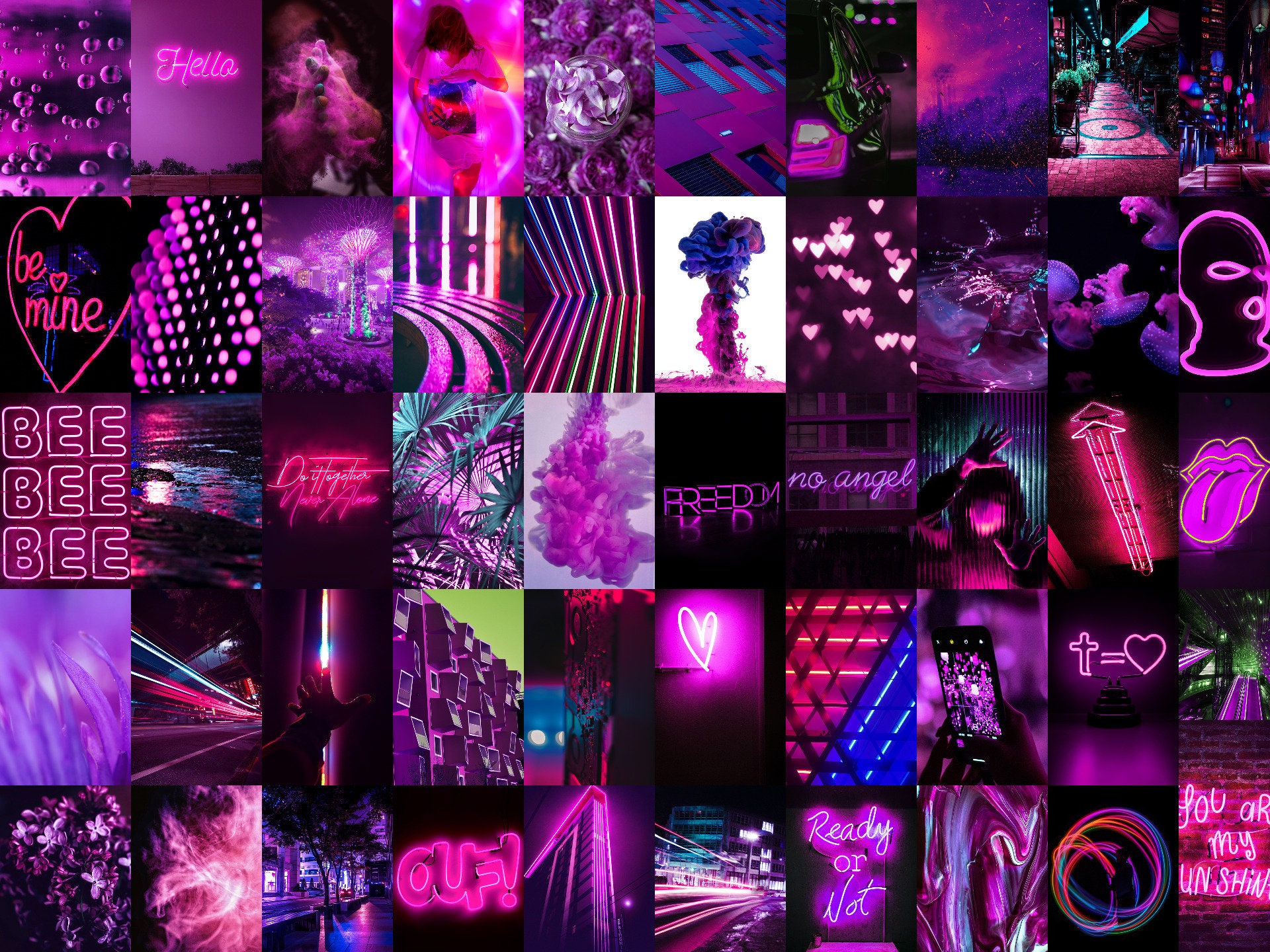 Neon purple pink aesthetic wall collage kit 50pcs digital | Etsy