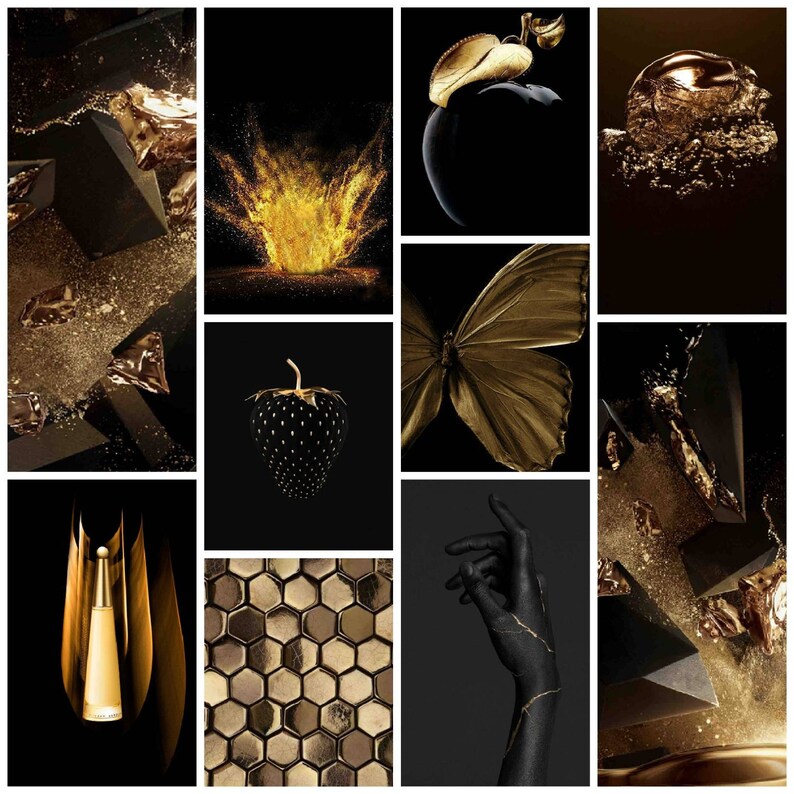 Boujee Black Gold Aesthetic Wall Collage Kit Photo Collage Etsy etsy