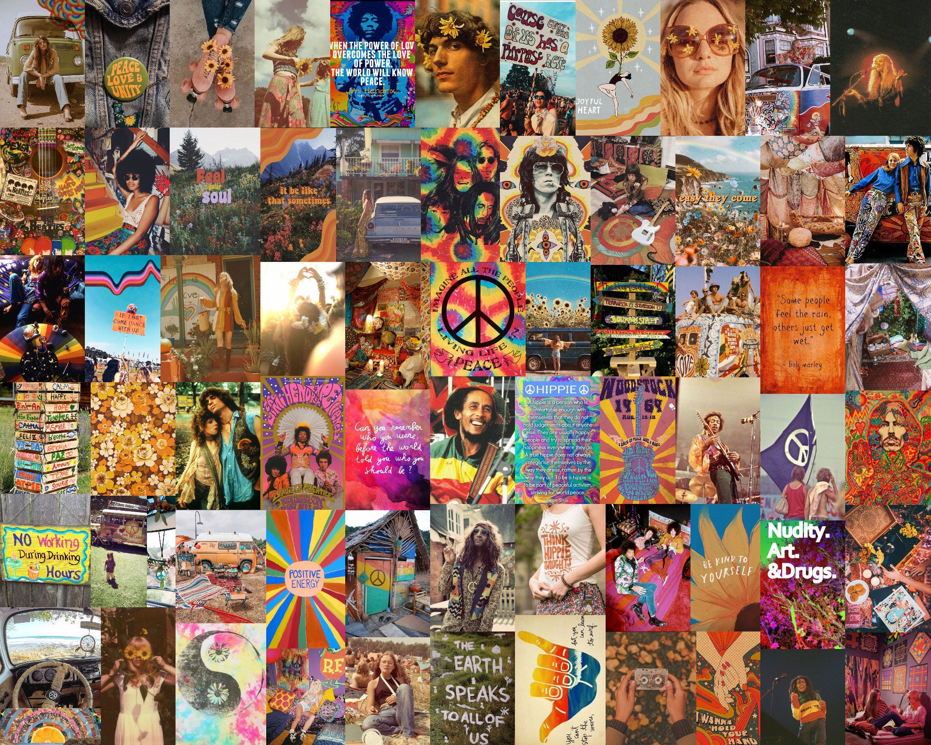 Vintage Hippie Retro Aesthetic Wall Collage Kit Indie Room Etsy UK
