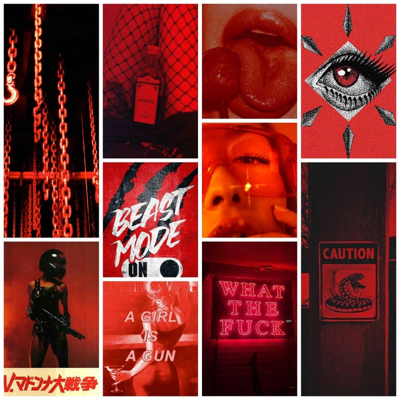 Red Grunge Aesthetic Wall Collage Kit Bad Girl Collage Etsy