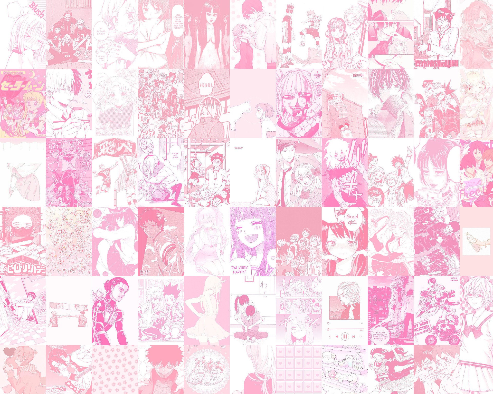 Pink Kawaii Manga Aesthetic Wall Collage Anime Wall Collage Etsy