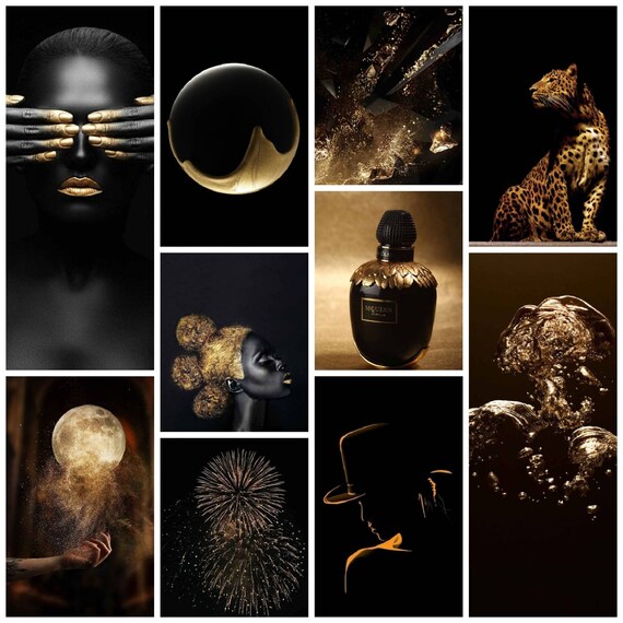 Boujee Black Gold Aesthetic Wall Collage Kit Photo Collage Etsy etsy