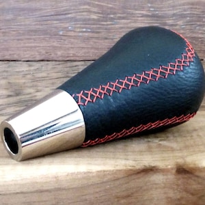 Anthracite (Charcoal Gray) Leather with Red Stitch Shift Knob M8X1,25 Thread Size For Automatic Transmission