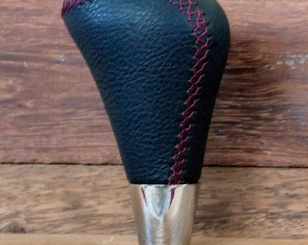 Cuero genuino de antracita con perilla de cambio de puntada roja clarete para Toyota Lexus Acura Mazda M8X1,25 tamaño de rosca para transmisión automática