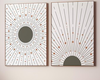 Boho Mid Century Kunst - salbeigrüne Sonne - Set zum Download (digitaler Download)