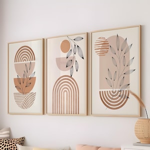 Boho Wall Art Print Set, Neutral Geometric Abstract, Beige Brown Wall Prints, Geometric Poster, Mid Century Modern Wall Art,Digital Download