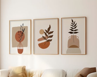 Mid Century Modern Boho Wall Art, Abstract Geometric Wall Decor, Neutral Wall Art Prints, Boho Floral Posters, Gallery Wall Set, Home Decor