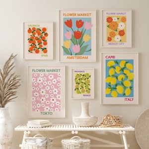 Flower Market Print Poster, Floral Decor Prints, Flower Gallery Wall Set, Botanical Art Prints, Flower Shop Decor, Botanical Prints,Set of 6