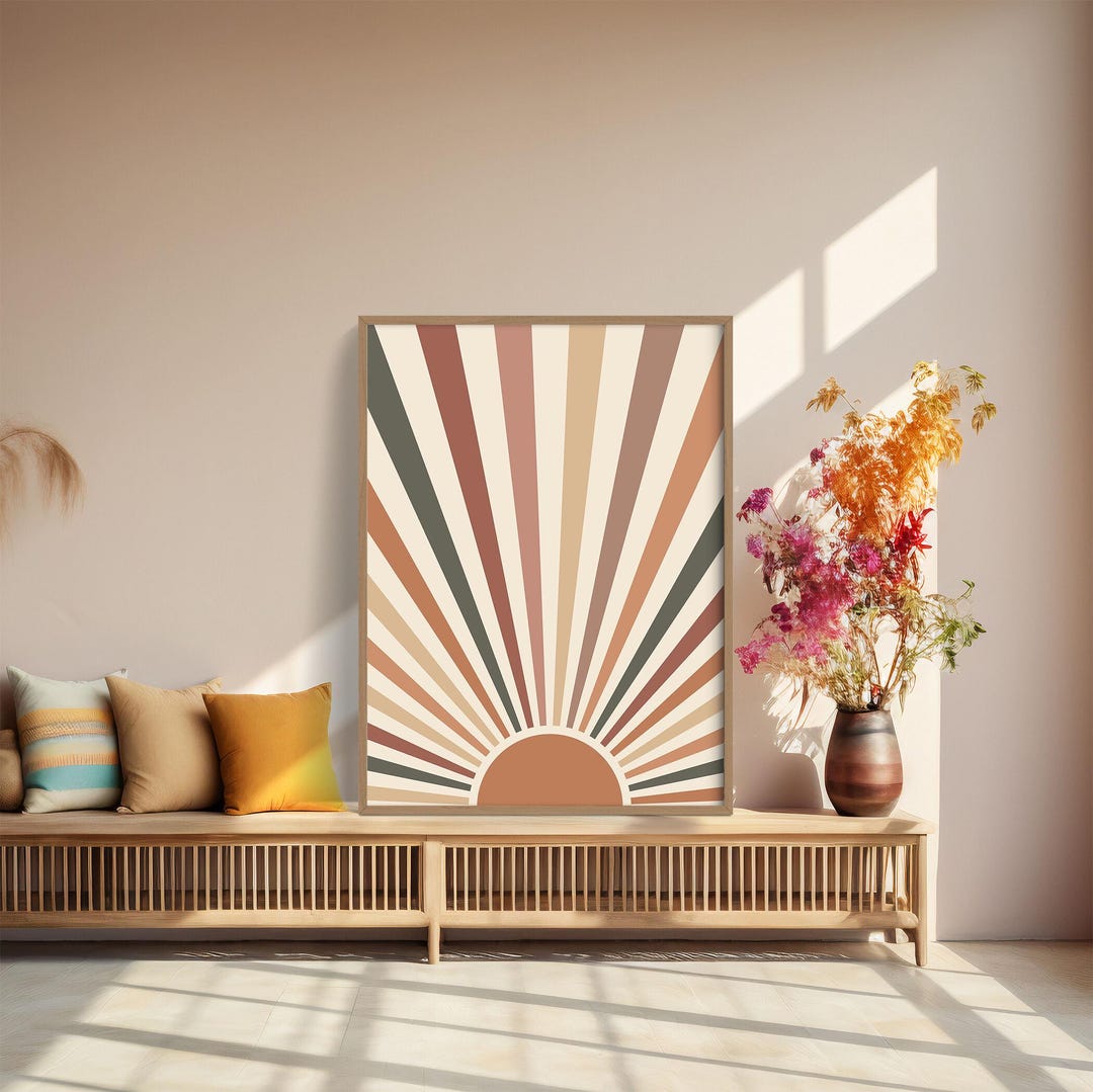 Boho Sun Print, Sun Poster, Abstract Sunrise, Nursery Wall Art Decor ...