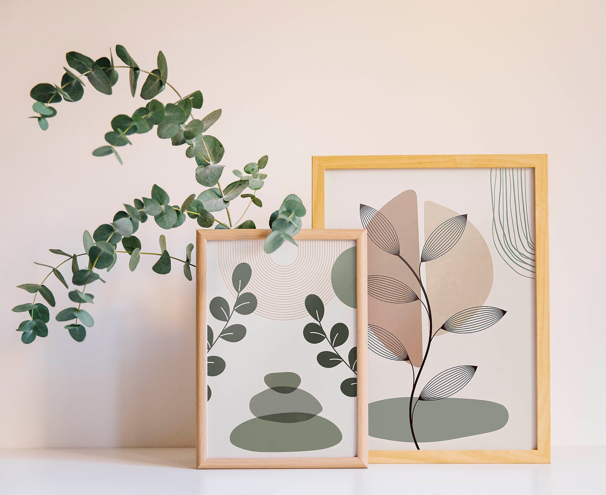 Boho Sage Green Wall Decor Abstract Set 3 Print, Geometric Wall Art