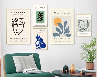 Set di 5 stampe artistiche di Matisse, download di stampe di Matisse, arte da galleria d'epoca, poster della mostra astratta di Matisse, poster museale digitale