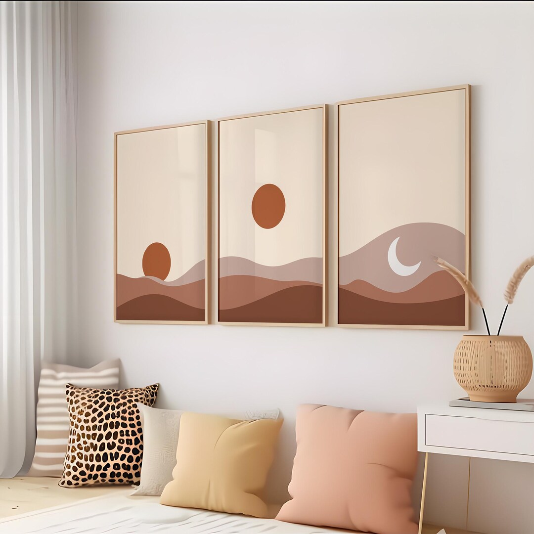 Sun and Moon Desert Landscape Print: Terracotta Boho Wall Art (digital ...