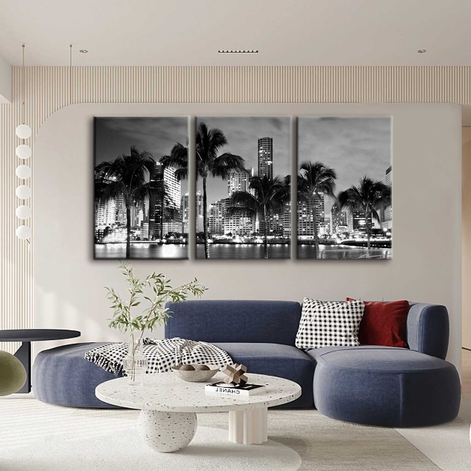 Miami Skyline Wall Art Decor USA City Night Cityscape Florida Black