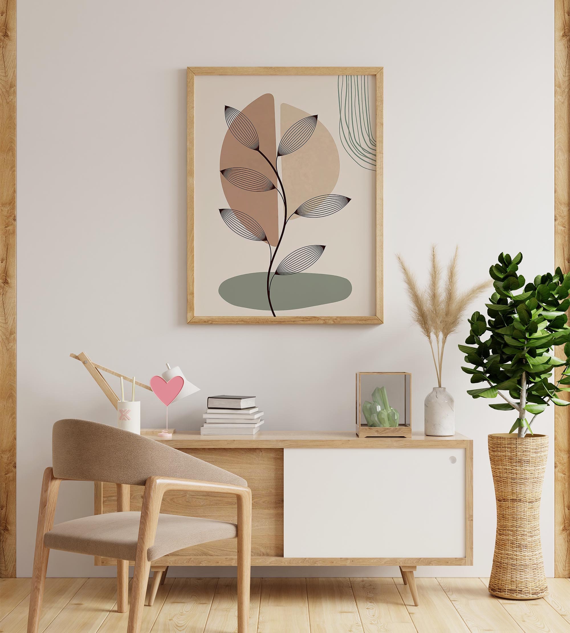 Boho Sage Green Wall Decor Abstract Set 3 Print, Geometric Wall Art