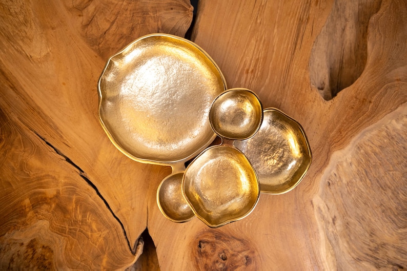 Handcrafted Gold Nesting Bowls, Lacquered Aluminum Tray, Home Decor Accent thanksgiving Christmas perfect gift