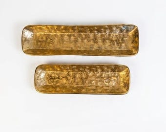 Gold handmade rectangular Serving Trays, Set of 2  perfect for hosting, gifting or as a decorative accent for your kitchen counter