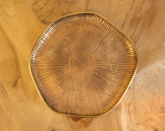 Handcrafted Brass Floral Textured Dish – Decorative Metal Bowl for Keys, Jewelry, or Snacks – Organic Modern Home Accent Extra Large 20&quot; dia